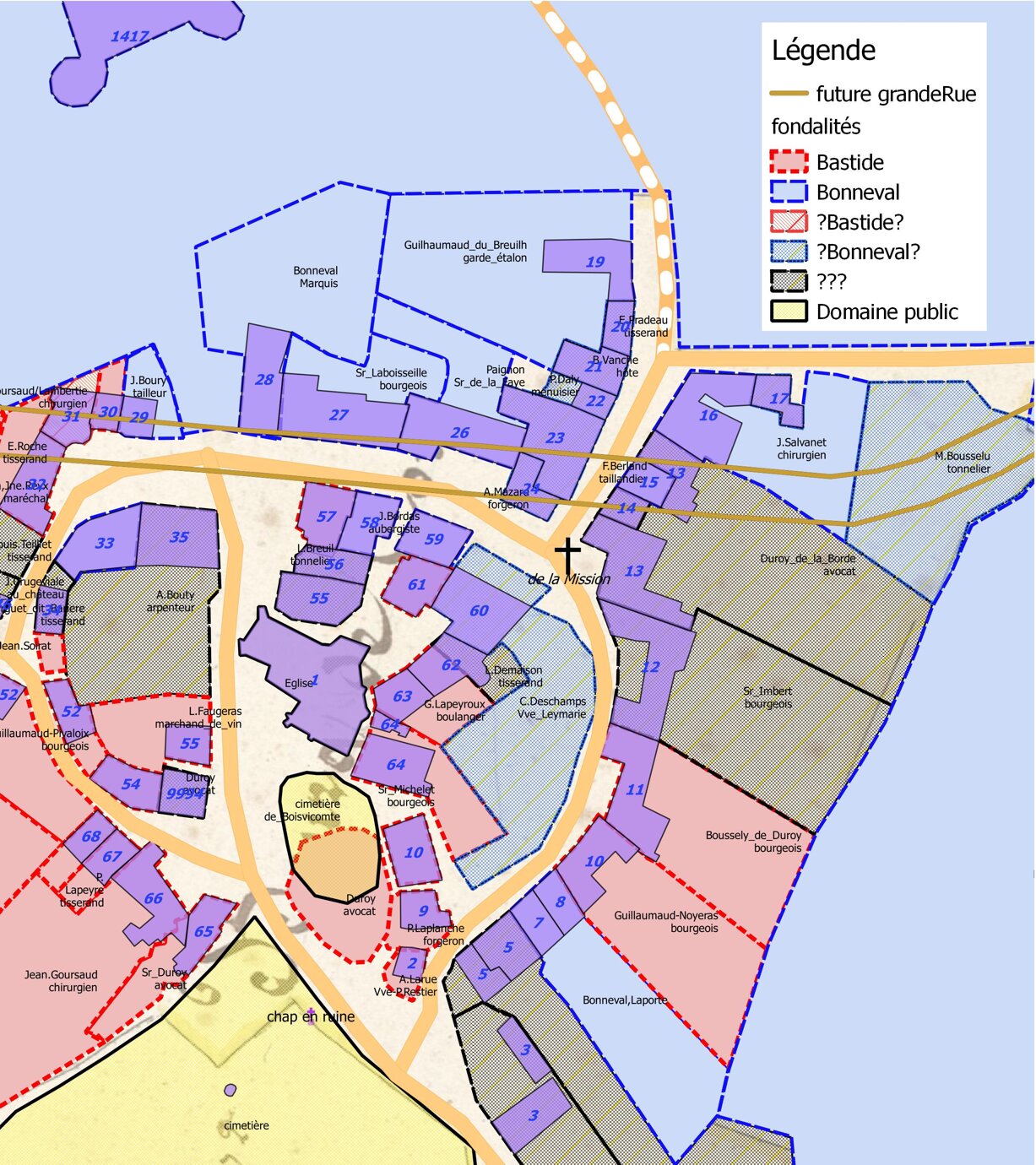 Plan du bourg de Coussac-Bonneval en 1749